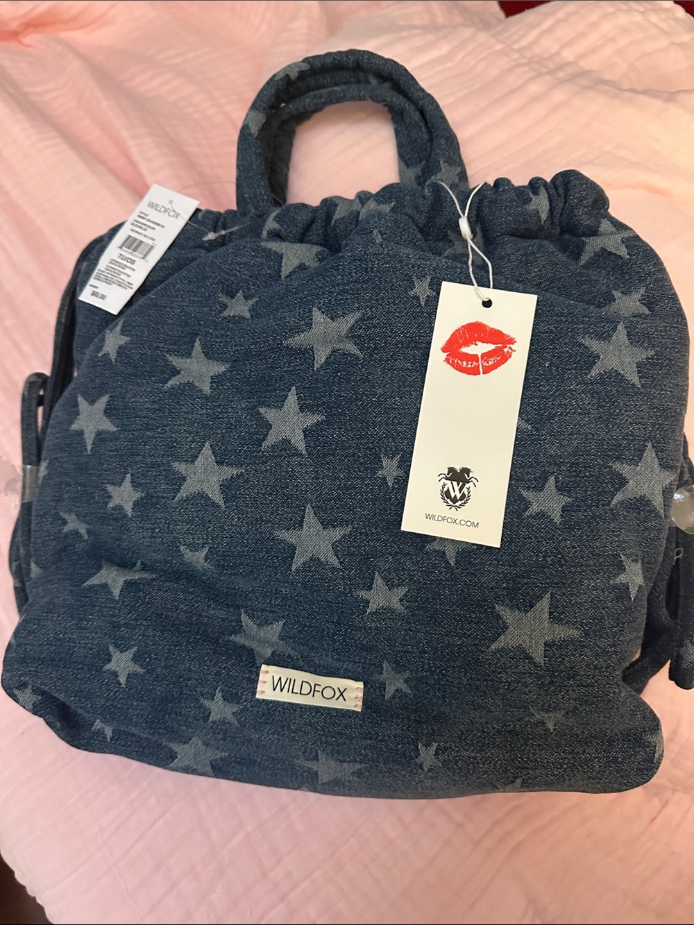 WILDFOX Denim Blue Star Print Backpack NWT